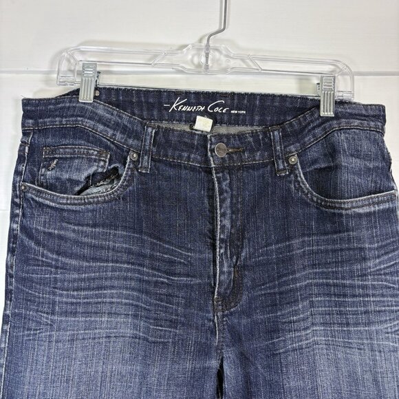 Kenneth Cole New York Men's‎ Distress Denim Blue Jeans Straight Leg Size 34×32 - Picture 2 of 12
